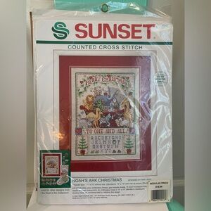 New Vintage 1992 Sunset Noah's Ark Christmas #18330 Counted Cross Stitch Kit